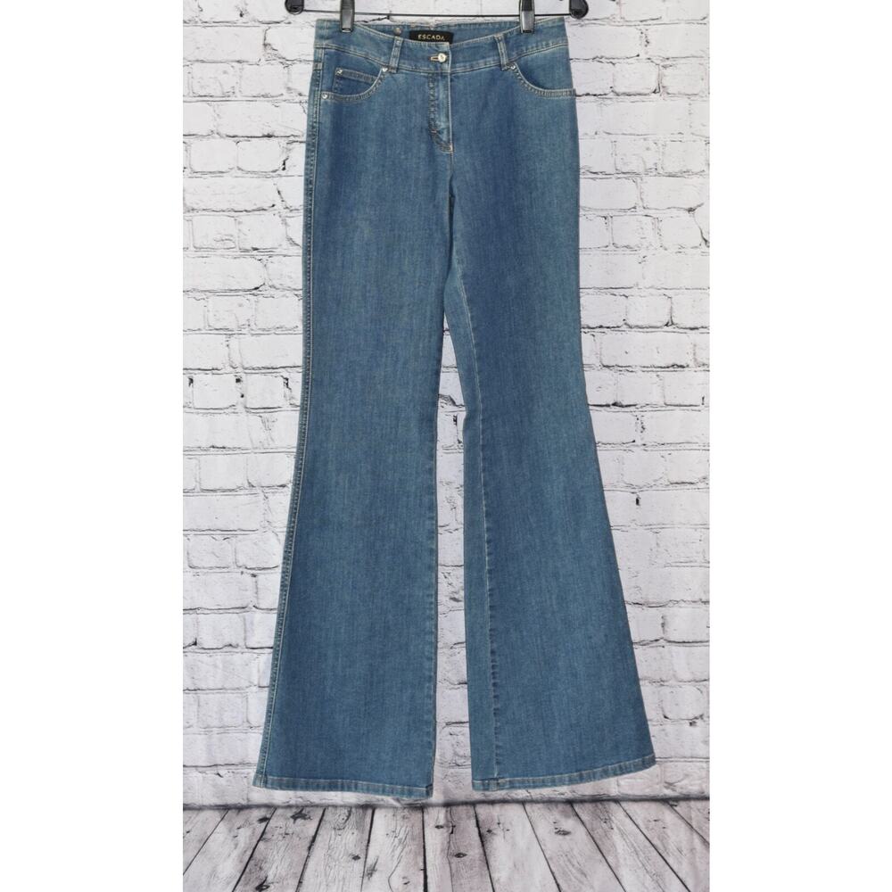 ESCADA Blue Jeans Swarovski Jewel-Embellished Flare Bell Bottom Pants SIZE 34/6